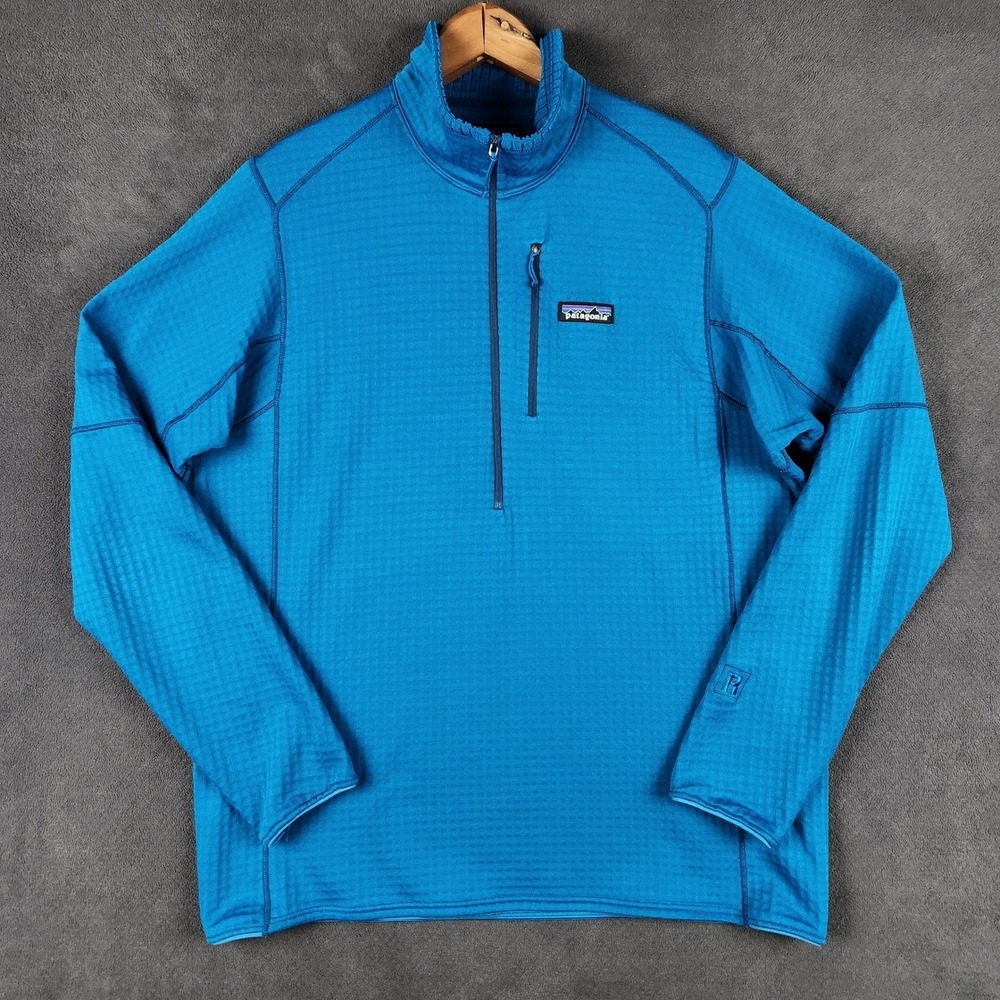 Patagonia‎ R1 Pullover Mens Large Balkan Blue 1/2 Zip Grid Fleece Polartec 40110